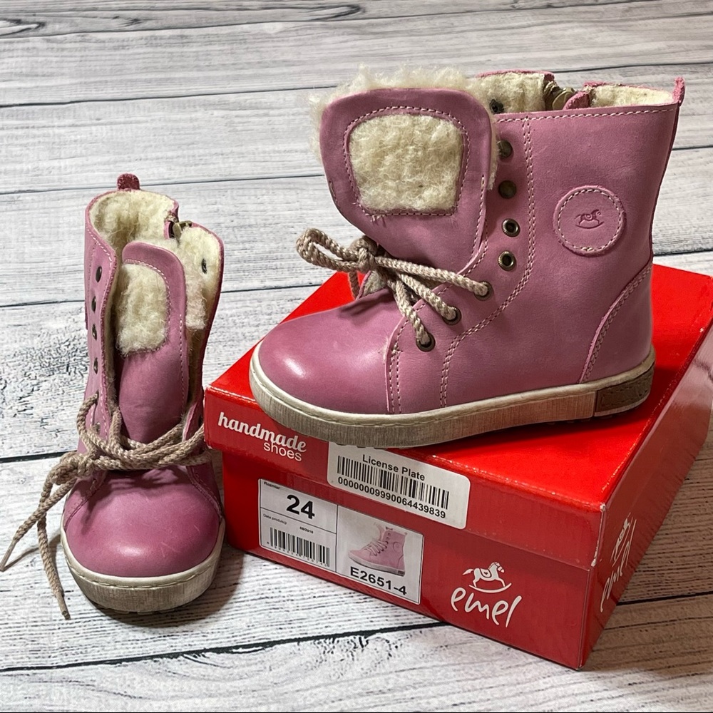 Emel Pink Shearling Lined Handmade Boots size 24